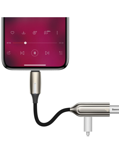
L55 BASEUS - Adaptador Baseus L55 de Lightning a 2x Lightning (auriculares y carga) gris (CALL55-0A). Adaptador Baseus L55 de