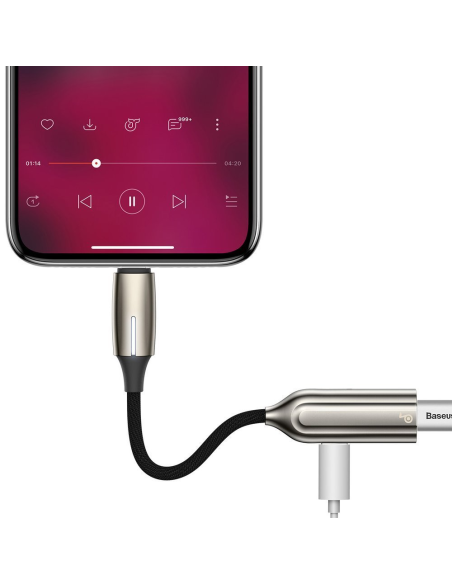 
L55 BASEUS - Adaptador Baseus L55 de Lightning a 2x Lightning (auriculares y carga) gris (CALL55-0A). Adaptador Baseus L55 de