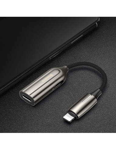 
L55 BASEUS - Adaptador Baseus L55 de Lightning a 2x Lightning (auriculares y carga) gris (CALL55-0A). Adaptador Baseus L55 de