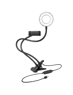 
Logilink AA0150 - Anillo de luz LED de 8,5 cm de diámetro con Soporte para Smartphone, 3 Modos de Color (Natural, cálido, frí