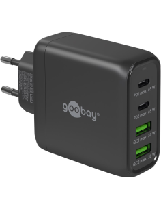 
64817 Cargador  68W USB 4 puert. 2 x USB-C 2 x USB-A Negro GAN PD QC3.0 Salida Lateral Goobay