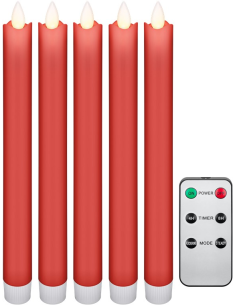 
53943 GOOBAY - Juego de 5 velas de varilla de cera real LED rojas, incl. control remoto