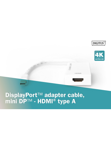
AK-340416-002-W DIGITUS - Adaptador MiniDP-Macho 1.2 A HDMI 2.0 Hembra 20Cm 4K ACTIVO