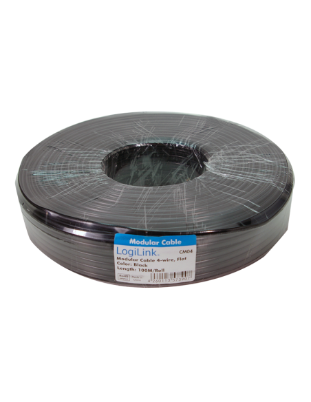 
CM04 LOGILINK - Bobina telefonica Plano Negro 100 metros 4 hilos