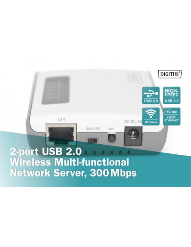 
DN-13024 DIGITUS - Servidor de red multifunción inalámbrico USB2.0 2 puertos