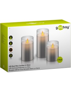 
57865 GOOBAY - Set de 3 velas de cera real LED en cristal 2