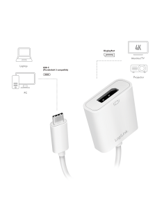 
UA0246A LOGILINK - Adaptador USB C MAcho 3.2 Gen 1 a DisplayPort Hembra 4K@60h. Adaptador USB 3.2 Gen 1 tipo C, C / M a DP / 