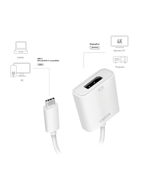 
UA0246A LOGILINK - Adaptador USB C MAcho 3.2 Gen 1 a DisplayPort Hembra 4K@60h. Adaptador USB 3.2 Gen 1 tipo C, C / M a DP / 