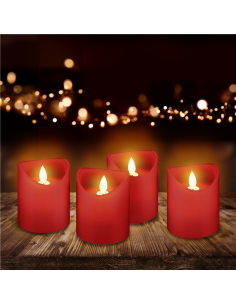 
GOOBAY 44591 - Juego de 4 Velas de Navidad LED con Temporizador, Cera Real, Funciona con Pilas, Color Rojo 