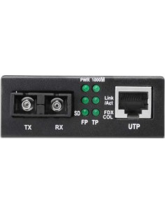 
DN-82121-1 CM Unidireccional Gigabit SM RJ45 SC 1310nm, 10km
Convertidor DIGITUS 10/100/1000 RJ45 a fibra óptica SC SM 2