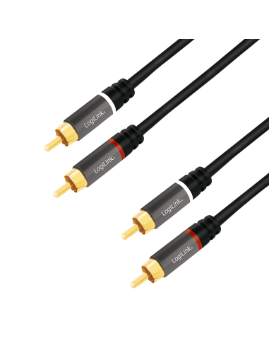 
CA1206 LOGILINK - Cable Audio, 2x RCA/M a 2x RCA/M, metal, Negro, 3 m. Con marca de conector RCA rojo / blanco (señal de audi