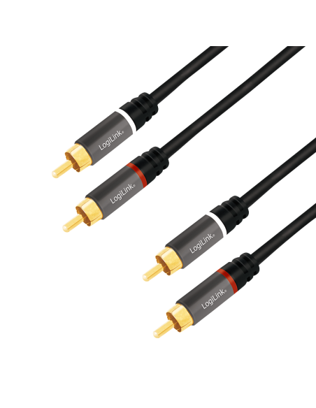 
CA1206 LOGILINK - Cable Audio, 2x RCA/M a 2x RCA/M, metal, Negro, 3 m. Con marca de conector RCA rojo / blanco (señal de audi