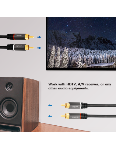 
CA1206 LOGILINK - Cable Audio, 2x RCA/M a 2x RCA/M, metal, Negro, 3 m. Con marca de conector RCA rojo / blanco (señal de audi