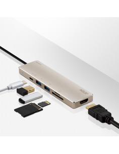 
UH3239 Mini estación de acoplamiento multipuerto ATEN UH3239 USB-C con paso de alimentación. El UH3239 es plug and play y es 