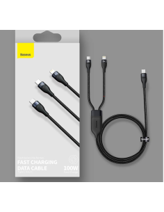 
CA1T2-F06 BASEUS - Cable de carga 2 en 1, USB C - Lightning+USB-C 100W 1.2 metro