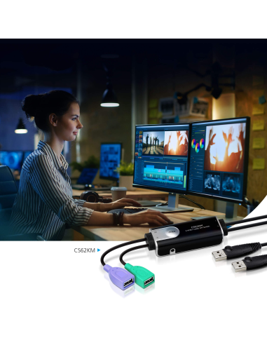 
CS62KM ATEN - Switch KM formato cable USB de 2 puertos con Boundless Switching. Con un solo teclado y ratón se pueden control