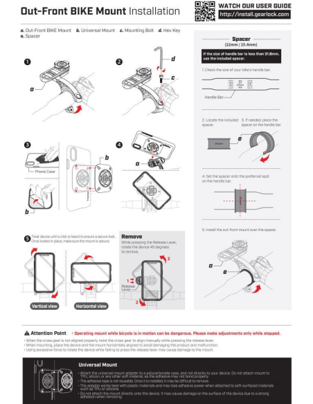 
MF100 - Gearlock - Soporte para Manillar de Bicicleta con diseño aerodinámico para un Rendimiento óptimo y un ángulo de visió