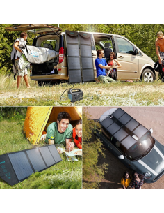 
Diseñado para generadores solares
Este cargador USB de panel solar de 80 W puede cargar sus estaciones de energía a través de 2