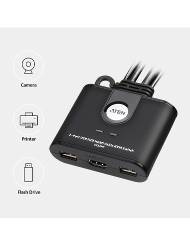 
CS22HF-AT ATEN - Switch KVM USB FHD HDMI de 2 puertos en formato cable.