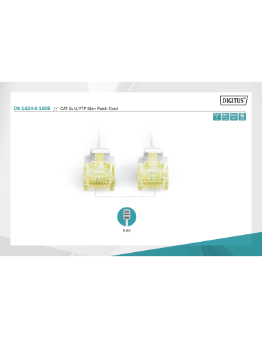 
DK-1624-A-100S DIGITUS - Latiguillo CAT 6A, U/FTP, 10.00 m, Gris, LSZH Ultra Delgado. Permite un cableado flexible y que ahor