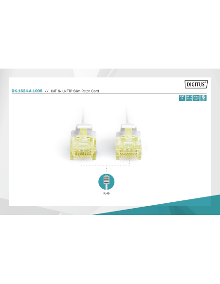 
DK-1624-A-100S DIGITUS - Latiguillo CAT 6A, U/FTP, 10.00 m, Gris, LSZH Ultra Delgado. Permite un cableado flexible y que ahor