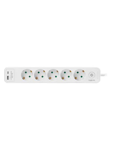 
LPS280U LOGILINK - Regleta de  5 tomas  + 2 USB, 1x USB-A, 1x USB-C, 1.5 m, Blanco Logilink