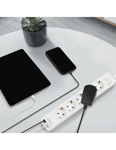 
LPS280U LOGILINK - Regleta de  5 tomas  + 2 USB, 1x USB-A, 1x USB-C, 1.5 m, Blanco Logilink