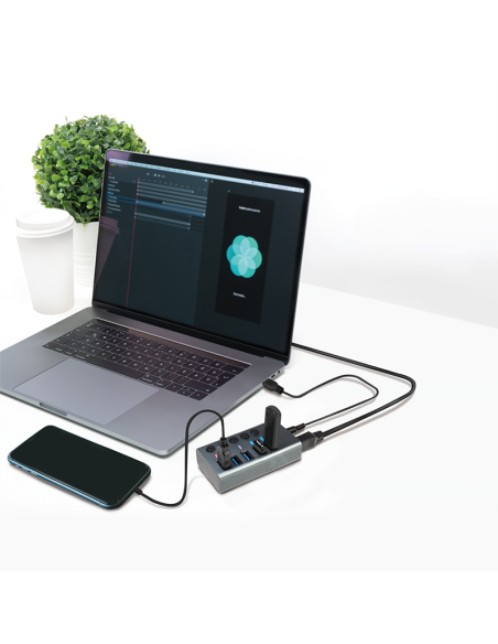 
UA0386 LOGILINK - Concentrador USB 3.2 Gen 1, 4 puertos + 1 puerto de carga rápida, interruptor de encendido/apagado