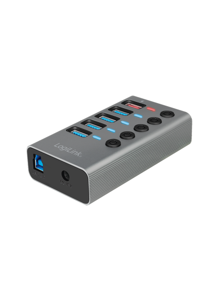 
UA0386 LOGILINK - Concentrador USB 3.2 Gen 1, 4 puertos + 1 puerto de carga rápida, interruptor de encendido/apagado