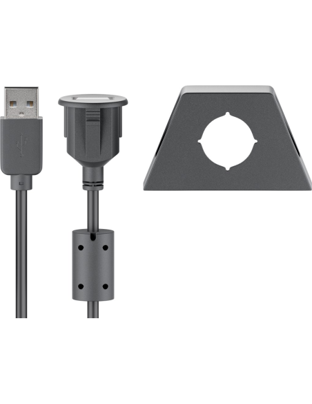 
Cable de extensión USB 2.0 de alta velocidad con soporte de montaje, negro y de 2 metros