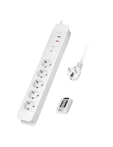 
Toma de corriente 5 vías + mando a distancia para 2, 5x CEE 7/3, 1,5 m, blanco
Número de parte: LPS402
EAN: 4052792064841
