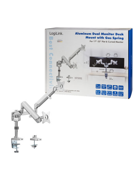 
LogiLink BP0089 - Soporte de Escritorio para 2 monitores de 17 a 32 Pulgadas (LCD, LED, OLED, etc.), con Resorte de Gas, para