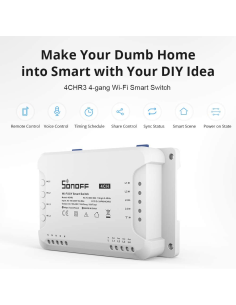 
4CHR3 - SONOFF 4CHR3 Interruptor inteligente Wi-Fi de 4 canales, 3500 W, para persianas y garajes