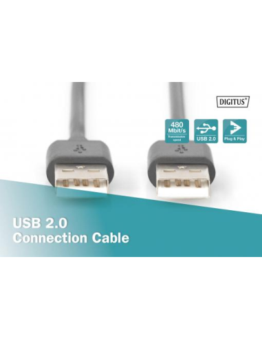 
AK-300101-018-S DIGITUS - Cable USB 2.0 (AM/AM) 1.8m Negro Doble Malla. Cable de conexión USB 2.0, tipo AM/M, 1,8 m, compatib