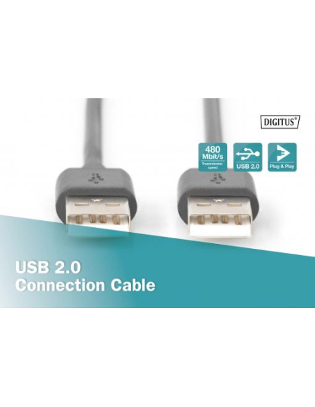 
AK-300101-018-S DIGITUS - Cable USB 2.0 (AM/AM) 1.8m Negro Doble Malla. Cable de conexión USB 2.0, tipo AM/M, 1,8 m, compatib