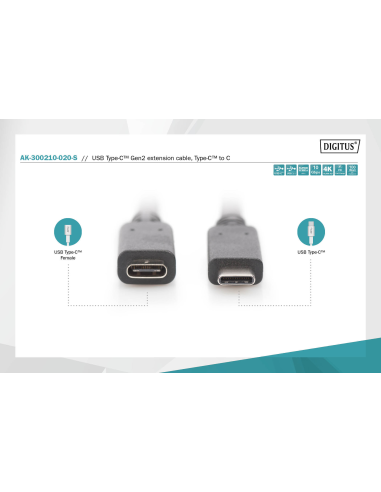 
AK-300210-020-S DIGITUS - Cable de 2.0 m USB 2.0 480 MB USB-C Macho-Hembra PD100W
