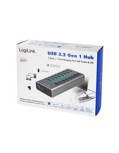
UA0387 - Hub USB 3.2 Gen 1 7-port + 1x 1 puerto de Carga Rapida con interruptor de on off individual en cada puerto
5GBps de