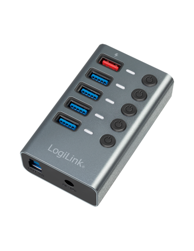
UA0386 LOGILINK - Concentrador USB 3.2 Gen 1, 4 puertos + 1 puerto de carga rápida, interruptor de encendido/apagado