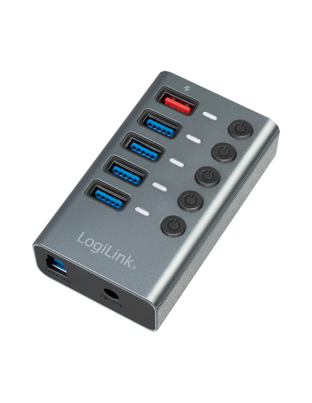 
UA0386 LOGILINK - Concentrador USB 3.2 Gen 1, 4 puertos + 1 puerto de carga rápida, interruptor de encendido/apagado