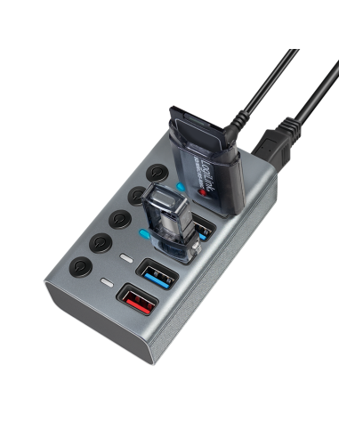 
UA0386 LOGILINK - Concentrador USB 3.2 Gen 1, 4 puertos + 1 puerto de carga rápida, interruptor de encendido/apagado