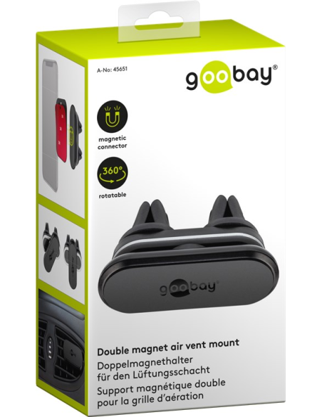 
45651 GOOBAY - El soporte magnético para teléfono Goobay para automóviles consta de 1x adaptador para montar en las rejillas 