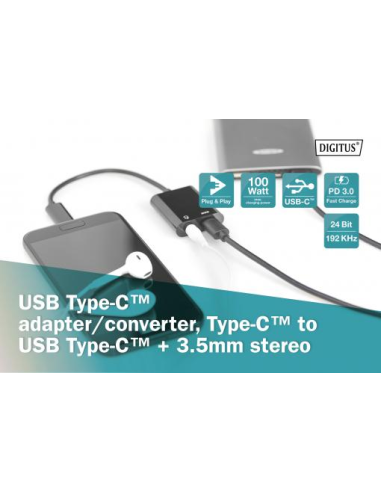 
AK-300400-002-S DIGITUS - Cable de Audio - USB-C Macho a USB-C Hembra- 3,5 mm Hembra Digitus