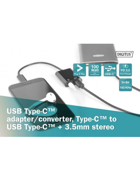 
AK-300400-002-S DIGITUS - Cable de Audio - USB-C Macho a USB-C Hembra- 3,5 mm Hembra Digitus