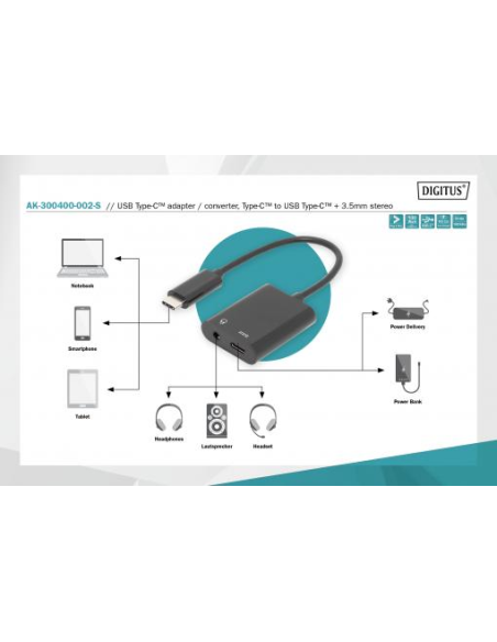 
AK-300400-002-S DIGITUS - Cable de Audio - USB-C Macho a USB-C Hembra- 3,5 mm Hembra Digitus