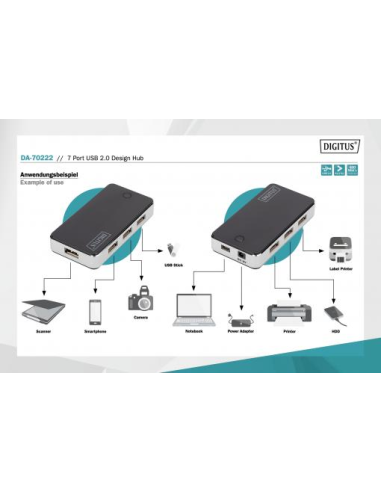 DA-70222 DIGITUS - Hub USB 2.0 de  7 puertos con alimentador, Digitus