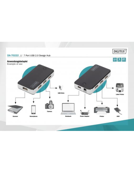 DA-70222 DIGITUS - Hub USB 2.0 de  7 puertos con alimentador, Digitus