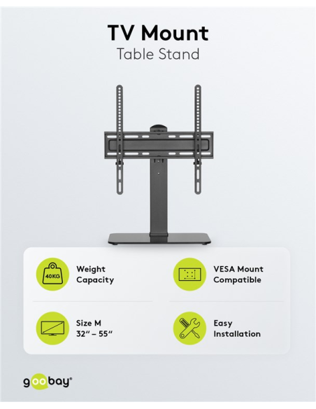 
58524 GOOBAY - Soporte 1 TV 32-55  40Kg S. Base, Acero Negro 35º giro 3 alturas  Goobay