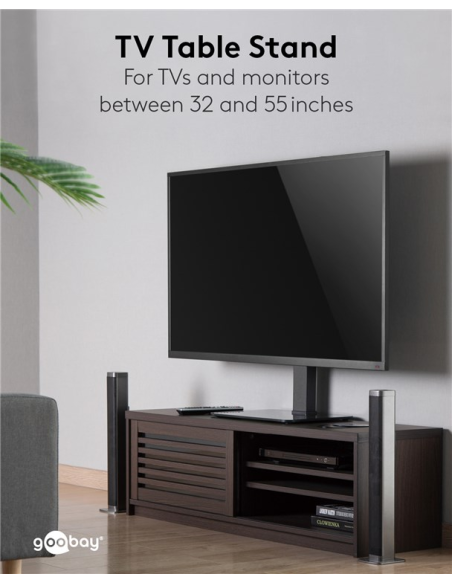 
58524 GOOBAY - Soporte 1 TV 32-55  40Kg S. Base, Acero Negro 35º giro 3 alturas  Goobay