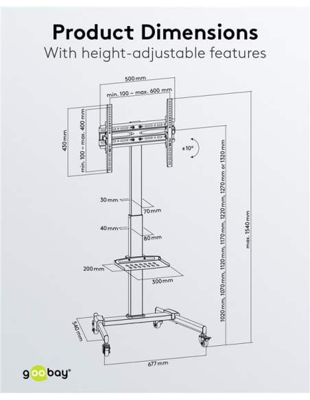 
59507 GOOBAY - Soporte de suelo ajustable 37-70" 35 Kg Goobay