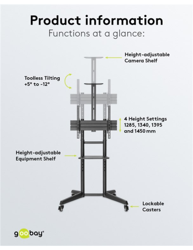 
59508 GOOBAY - Soporte de suelo ajustable 37-70" 50 Kg Goobay